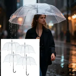 4er-Set Regenschirm mit Automatiköffnung, transparent, Ø 85 cm