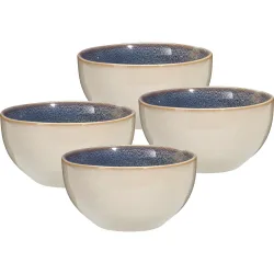 4er-Set Steinzeug-Schalen 580ml, sandfarbe/blau