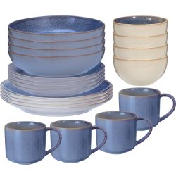 20-tlg. Steinzeug Kombiservice: 4 Becher, 4 Schalen, 12 Teller