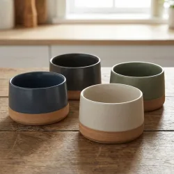 4er-Set Schalen aus Steinzeug, dunkelblau/anthrazit/creme/dunkelgrün, Ø9,5 x H5,5 cm