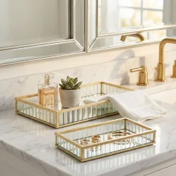 2er-Set Deko-Tabletts aus Glas & Metall, gold