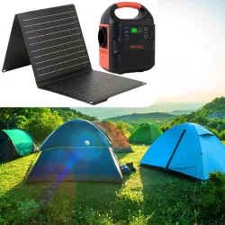 Powerstation & Solargenerator mit Solarpanel 21W, LED, 120W, 12/230V, 88,8 Wh