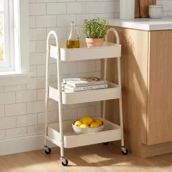 Küchenwagen mit 3-Etagen aus Metall, 44 x 31,5 x 79,5 cm, weiss