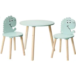 Kindertisch mit 2 Stühlen im Dinosaurier-Design, hellblau