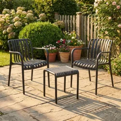 Bistro-Set: 2 Gartenstühle & Beistelltisch, schwarz