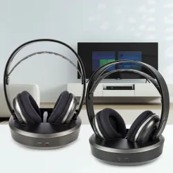 2er-Set Kabelloser Fernsehkopfhörer, 100 m Reichweite, TV-Headphones mit Ladestation