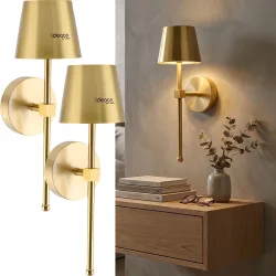 2er-Set Kabellose Wandleuchte mit Fernbedienung, gold