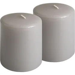 2er-Set Stumpenkerze Taupe, Ø 6 x 8 cm
