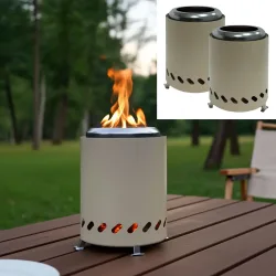 2er-Set Kompaktes Tischfeuer Edelstahl, beige, 14,5 x 14,5 x 19,5 cm