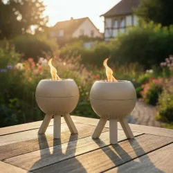 2er-Set Mini Tischfeuer, beige, 22 x 22 x 27 cm