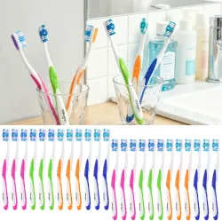24er-Set Zahnbürsten mit Zungenreiniger, 4 Farben, Ultra-Soft