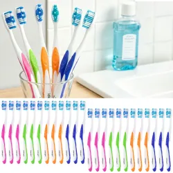 24er-Set Zahnbürsten mit Zungenreiniger, 4 Farben, Hart