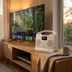 Kabelloser TV Lautsprecher mit Basisstation, Bluetooth, LCD, Radio, SOS