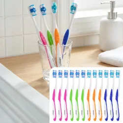 12er-Pack Zahnbürsten mit Zungenreiniger, 4 Farben, Medium