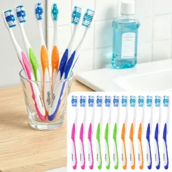 12er-Pack Zahnbürsten mit Zungenreiniger, 4 Farben, Hart