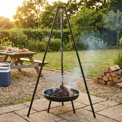 Dreibein Schwenkgrill mit emaillierter Feuerschale