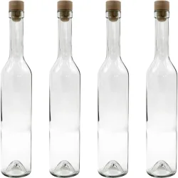 4er-Set Glasflasche mit Korkenverschluss, transparent, 500 ml