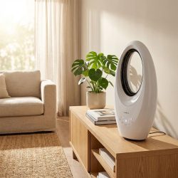 Rotorloser Tischventilator, 60° Oszillation, 4-Farben-Licht, Timer & Fernbedienung, 50W