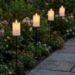 4er-Set Solar LED Kerze mit Erdspiess, Ø7,5 x H115 cm