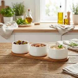 Tapas Schüsseln Set in Weiss mit Bambus-Tablett, 4tlg., je 200 ml