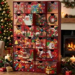 Adventskalender mit Weihnachtsmann-Motiv, 25,7x6,4x38,3 cm