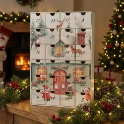 Adventskalender mit Häusermotiv, 25,7 x 6,4 x 38,3 cm