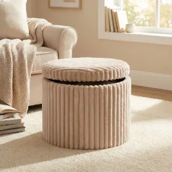 Runder Hocker mit Stauraum, 52 x 52 x 38,5 cm, beige