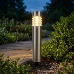 Solarleuchte aus Edelstahl mit Erdspiess, warmweiss