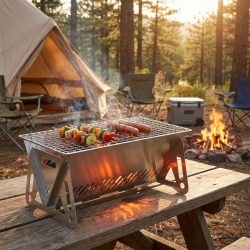 Mobiler Mini Holzkohlegrill aus Edelstahl, 28x15 cm