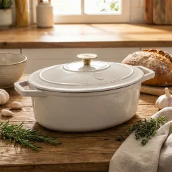 Ovaler Bräter Ø30cm, Gusseisen, creme