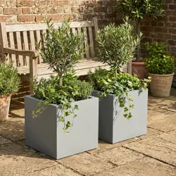 2er-Set Pflanzkasten 25L aus Kunststoff, 38cm, beton-grau