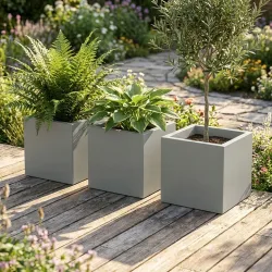 3er-Set Pflanzkasten 51L aus Kunststoff, 47cm, beton-grau
