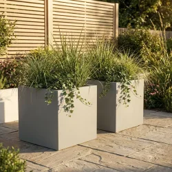 2er-Set Pflanzkasten 51L aus Kunststoff, 47cm, beton-grau