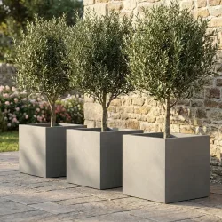 3er-Set Pflanzkasten 91L aus Kunststoff, 58cm, beton-grau