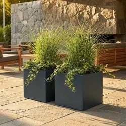 2er-Set Pflanzkasten 51L aus Kunststoff, 47cm, anthrazit