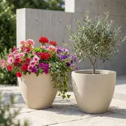 2er-Set Pflanzkübel 23L aus Kunststoff, Ø38cm, sand