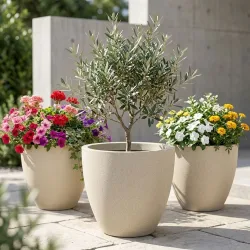 3er-Set Pflanzkübel 23L aus Kunststoff, Ø38cm, sand
