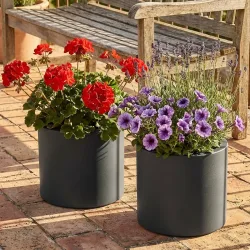 2er-Set Blumentopf 19L aus Kunststoff, Ø38cm, anthrazit