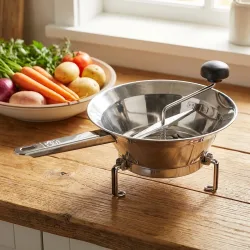 Passiermühle aus Edelstahl mit 3 Sieben, Ständer zusammenklappbar, Ø24 cm