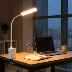 LED Schreibtischlampe mit Klemme, Akku, USB-C, weiss