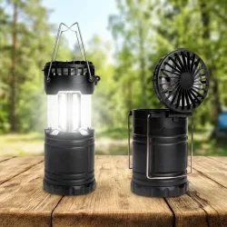 2er-Set 2in1 Campinglampe & Ventilator, COB Licht, batteriebetrieben, schwarz
