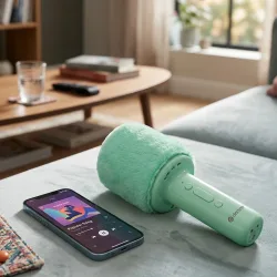 Bluetooth Karaoke Mikrofon mit Lautsprecher, flauschige Oberseite, 50W, grün