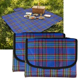 2er-Set Picknickdecke, blau kariert, 150x130 cm