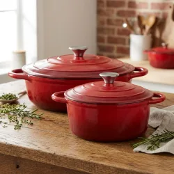 Premium Gusseisen Topfset 2tlg. in Rot, 22 cm (2,2L) und 28 cm (3,24L)