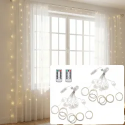 2er-Set LED-Lichtervorhang mit Fernbedienung, warmweiss, 300 LEDs, USB, 3x3m