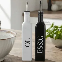 Menage Set 2tlg. Öl- und Essig, schwarz-weiss