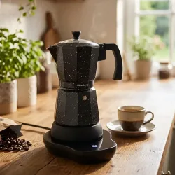 Elektrischer Espressokocher 500 W, 300 ml für 6 Tassen, schwarz