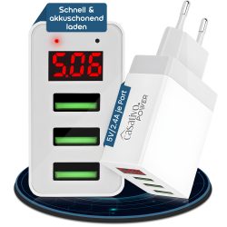 Multi-Port Ladegerät mit 3 USB-Ports & LED-Display, je 5 V / 2,4 A