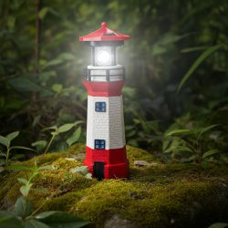 Deko Leuchtturm mit LED-Leuchte & rotierendem Reflektor, solarbetrieben