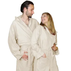 Mikrofaser-Bademantel, 80% Polyester, 20% Polyamid, cremefarben, M